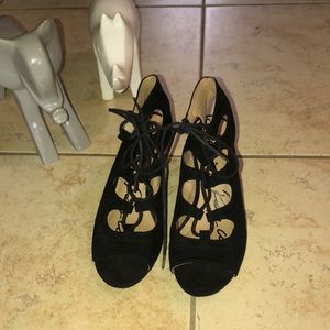 american rag velvet lace up black wedge heels